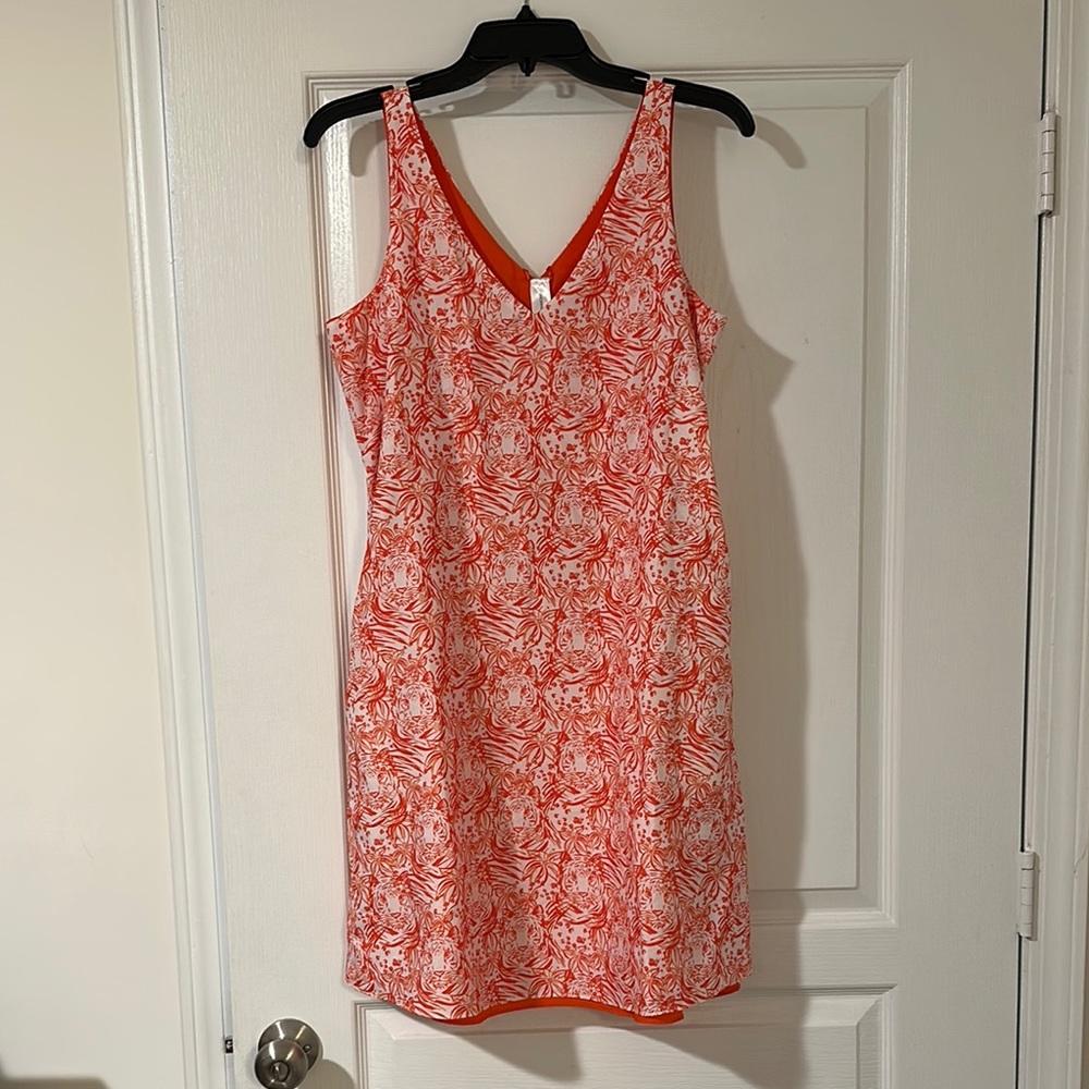 Orange and White Reversible Tiger Print Mid-Thigh Dress with Pockets!